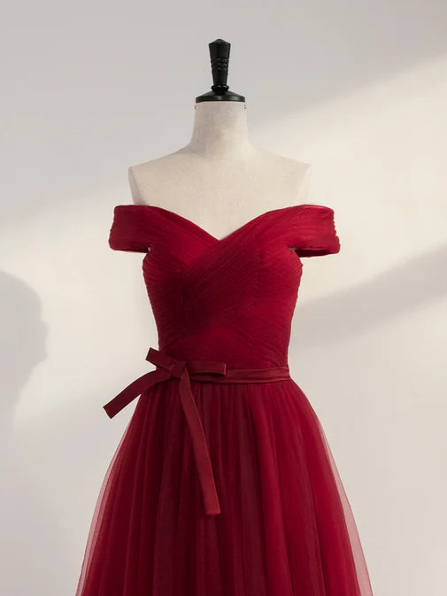 Luolandi Wine Red Off Shoulder Simple Sweetheart Floor Length Party Dress Dark Red Formal Dress Evening Dress Prom Dress